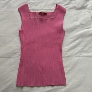 Belldini hot Pink ribbed square neck tank top with rhinestone details Size large